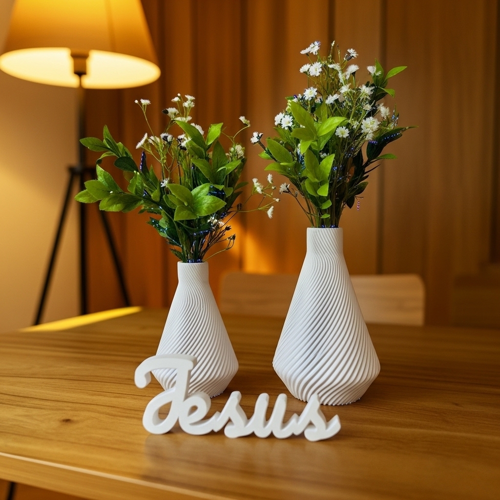 Kit de Decoração Completo Premium de Jarros Decorativos + Palavra Jesus + Planta Artificial