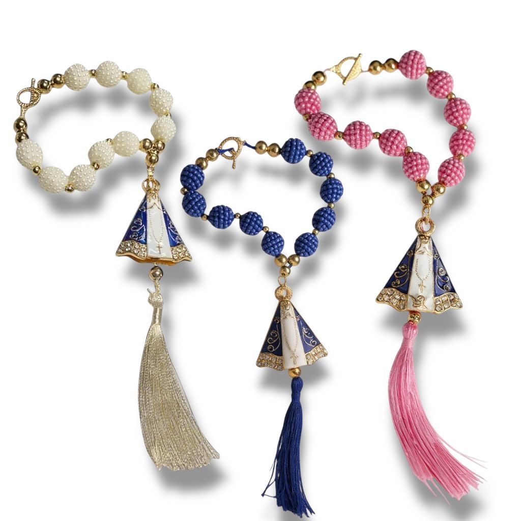 Terço Dezena Nossa Senhora Aparecida Retrovisor Carro 13 Mm em Oferta na Shopee