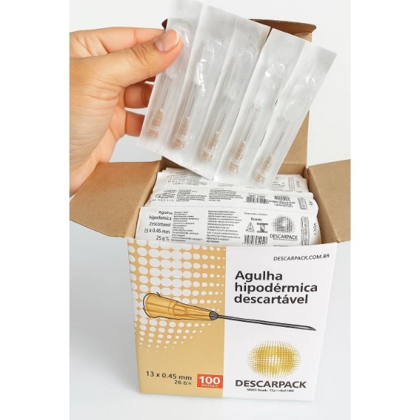 Agulha Hipodérmica 26g 13x45 Caixa C/100 Unidades Descarpack em Oferta na Shopee