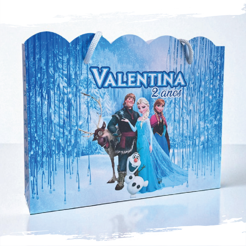 Sacolinha de Festa Frozen Lembrancinha Personalizada Kit Festa Sacola Ondulada Azul Elsa Anna Princesa Olaf
