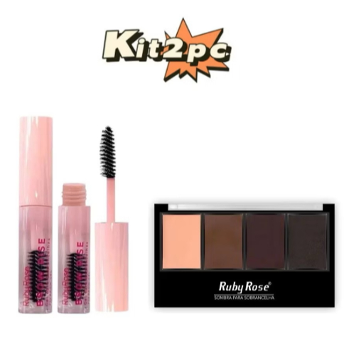 KIT Trio Sombra Para Sobrancelhas Ruby Rose HB9354 + GEL INCOLOR PARA SOBRANCELHAS BROW RISE HBE2503