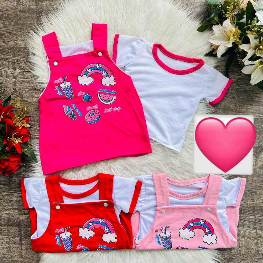 Jardineira + camiseta estilosa blogueirinha para bebê menina Ideal para Dias Frescos!