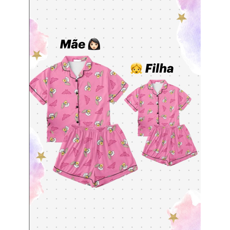 KIT MAE E FILHA pijama americano baby-doll roupa de dormir tal mãe tal filh em Oferta na Shopee