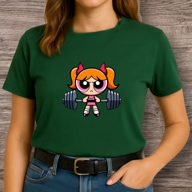 camiseta estilo e conforto meninas super poderosas personagem cadeia exercício malhar fitnes maromba florzinha infancia