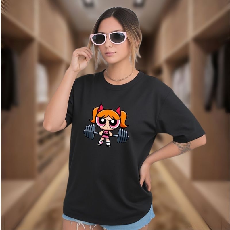 camiseta clássica básica estampada meninas super poderosas florzinha academia exercício treino conforto 100% algodão