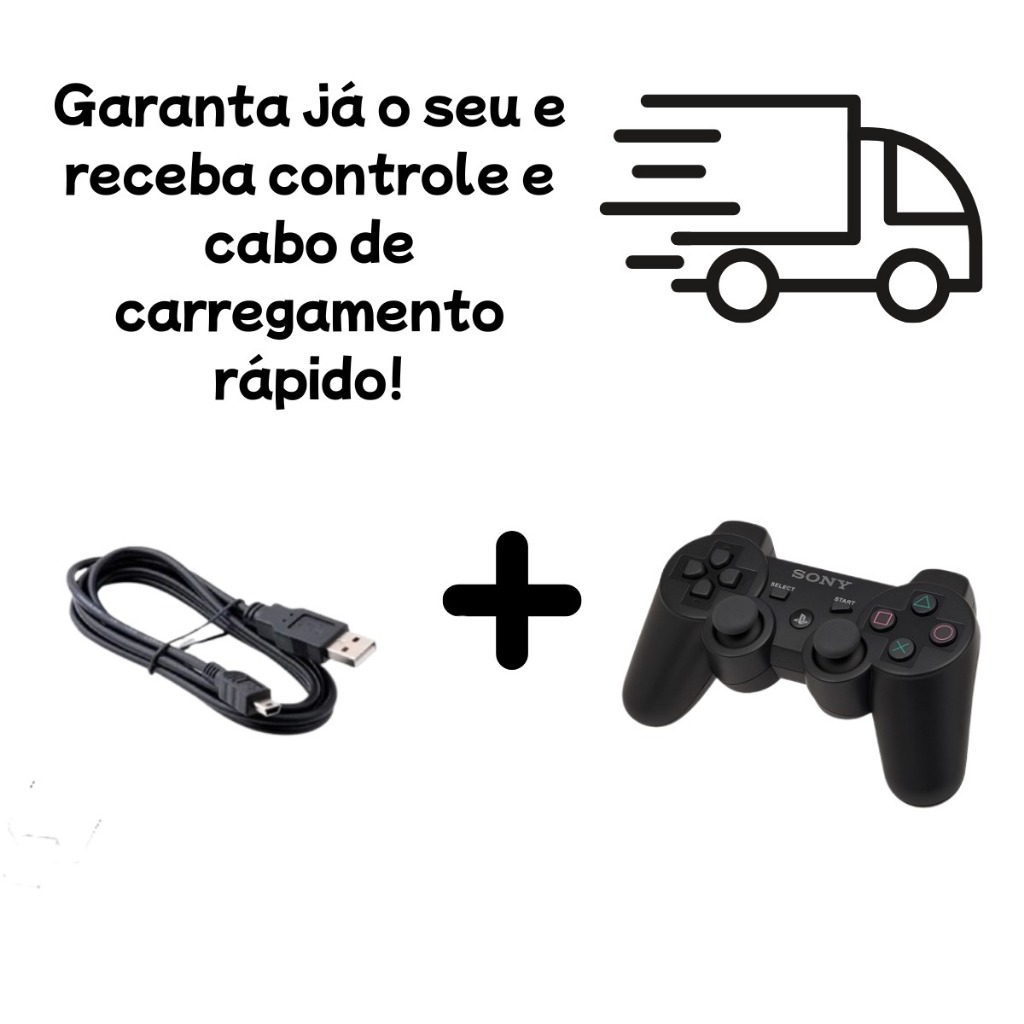 Controle Sem Fio Compativel Com Ps3 Pc Tv Preto