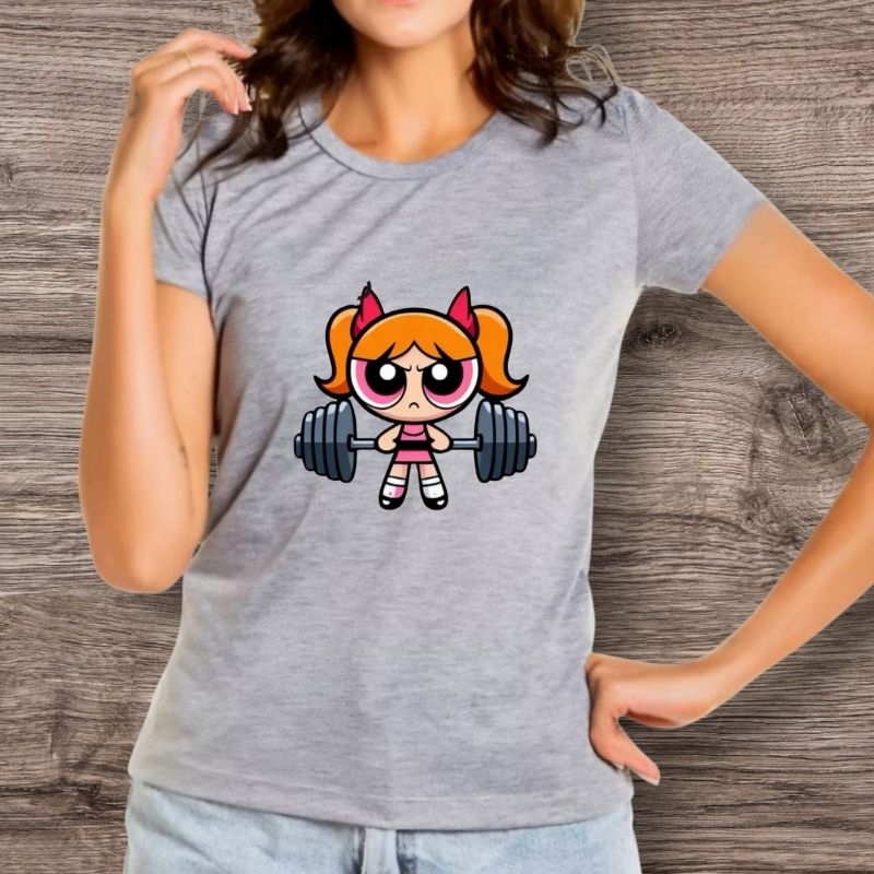 camiseta t shirt meninas super poderosas florzinha peso academia malha 100% algodão tendência fitnes 2025 moda novidade