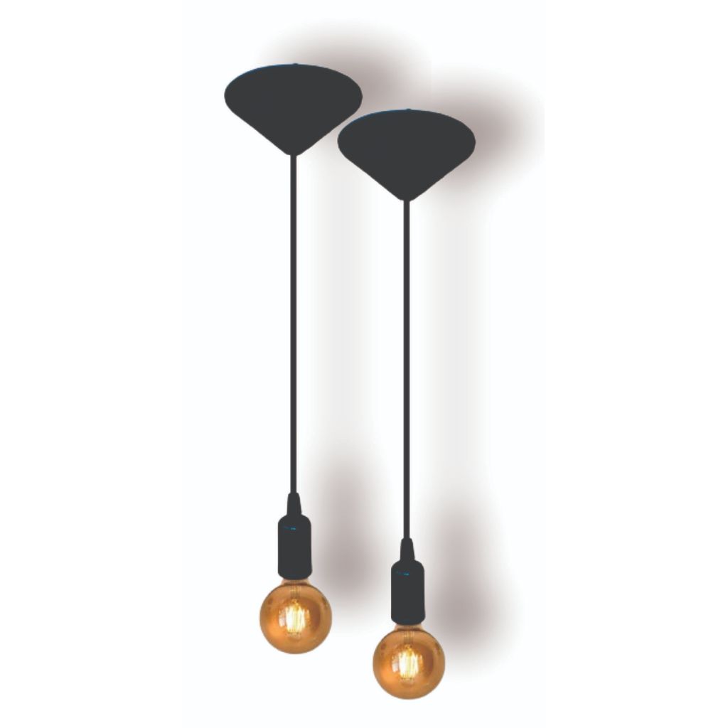 Kit 2 Fio Pendente Lustre Luminária de Teto Retrô Soquete Liso E27 Cabo PP 1mt Preto