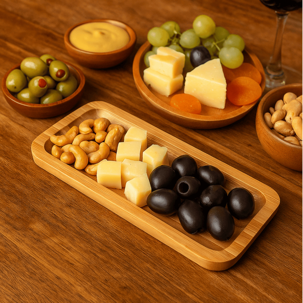 Petisqueira Bambu Sustentável Retangular 26cm Bandeja Compacta Aperitivos Design