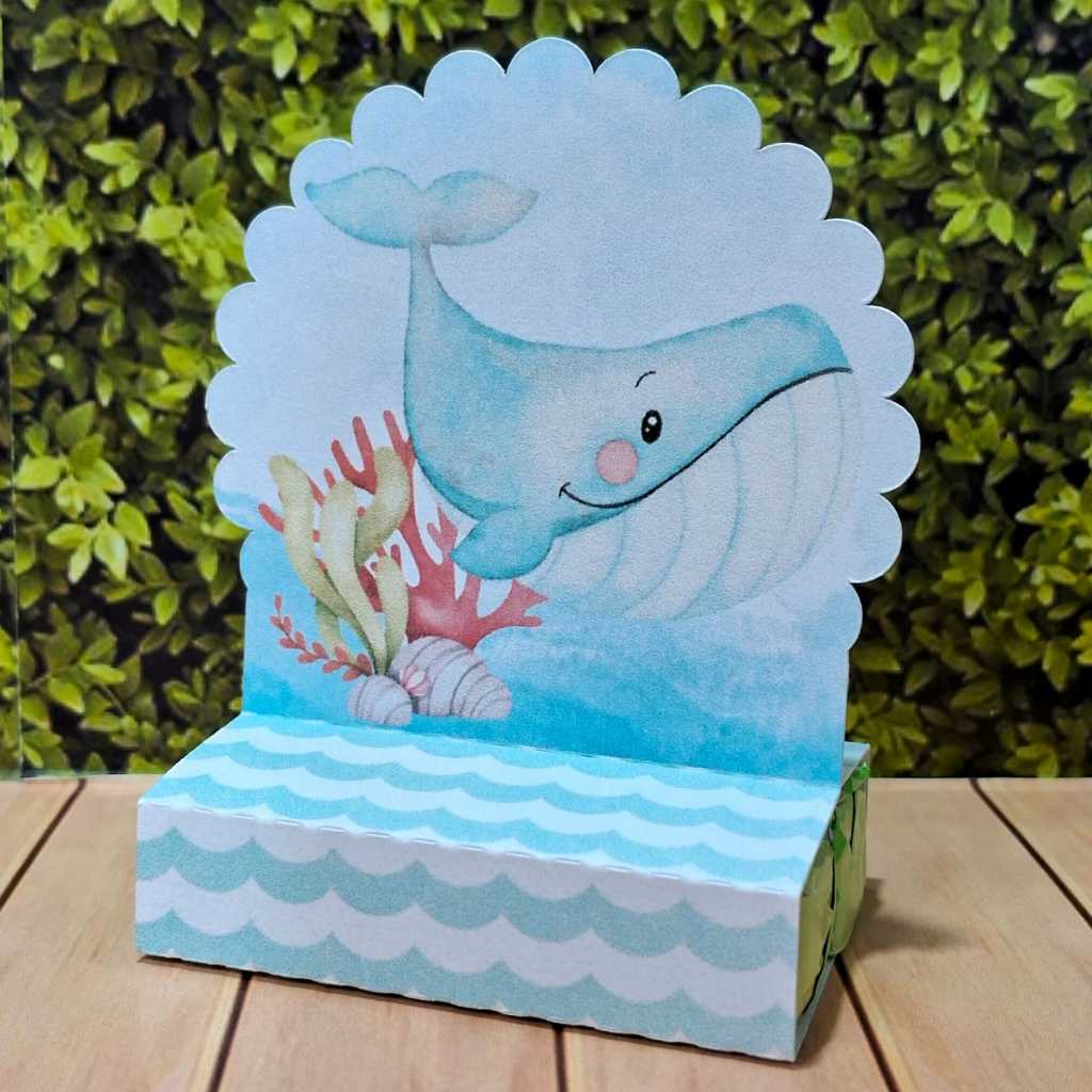 Porta Bis Personalizado para Lembrancinha de Festa, Aniversário Fundo do Mar Cute Menino Pegue e Monte