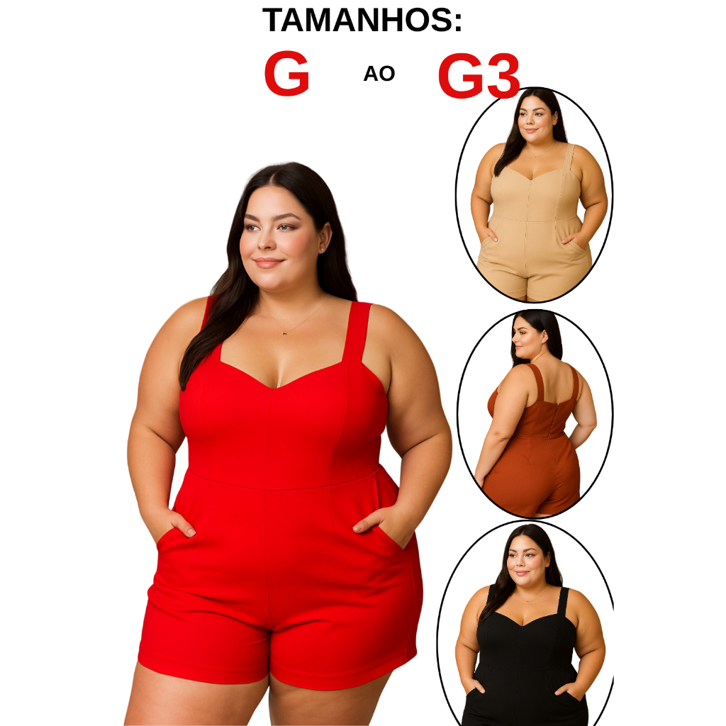 Macaquito Plus Size Feminina Macaquinho Plus Size Roupa Plus Size Moda Plus Size