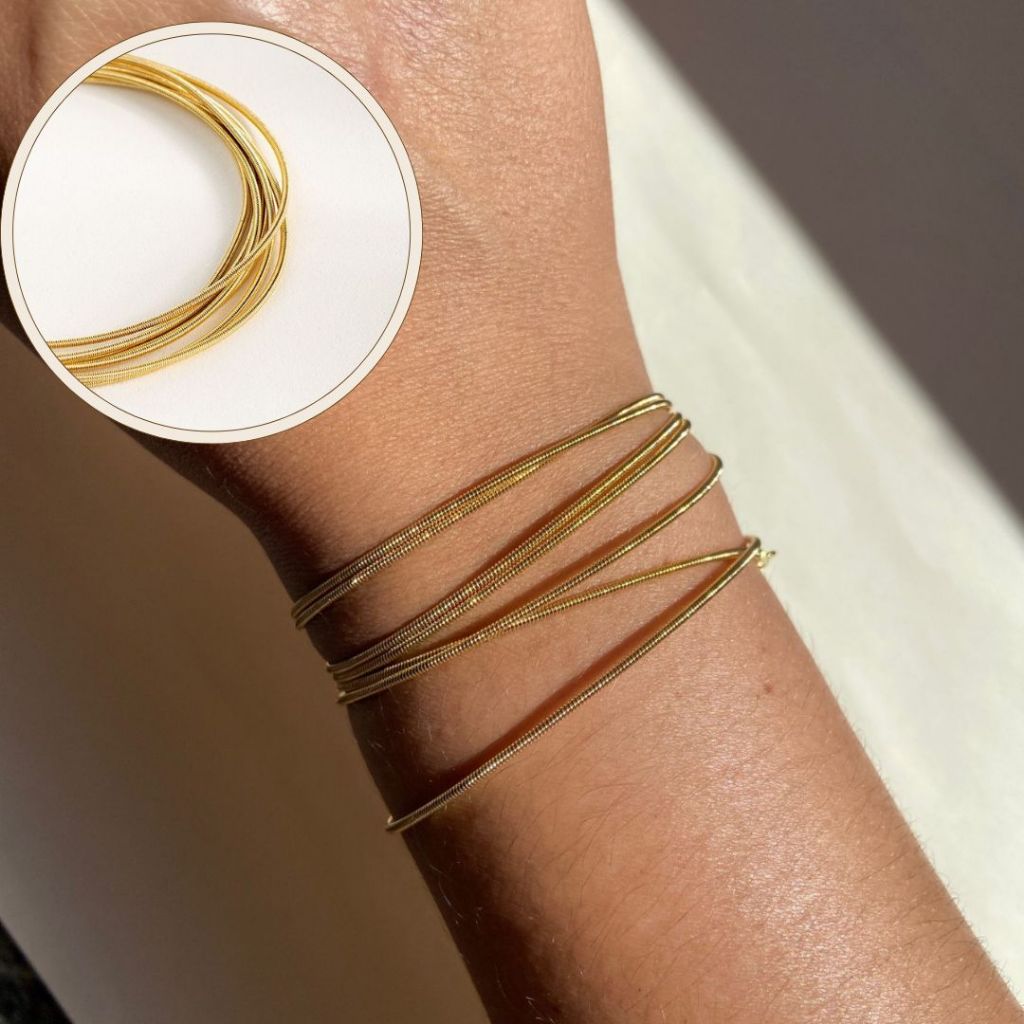Pulseira feminina estilo corda de violão design bracelete corda de piano dourado e prata