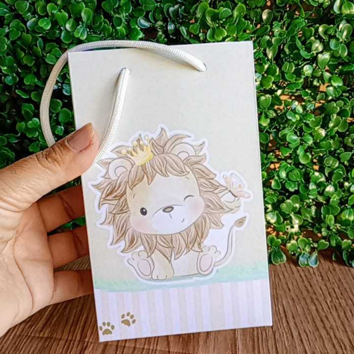 Sacolinha Surpresa Personalizada Lembrancinha Chá Bebê Leãozinho- Chá Revelação PEGUE E MONTE