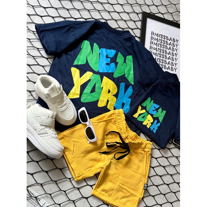 Conjunto Infantil Masculino Streetwear Oversized Moderno –MALHA LEVE,Forma Grande |camisa MARINHO NEW+ teco amarla