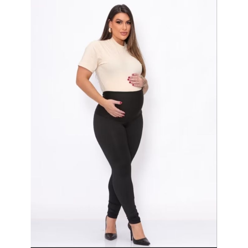 Calça Legging Gestante Fitness Gravida Maternidade Conforto Preta em Oferta na Shopee