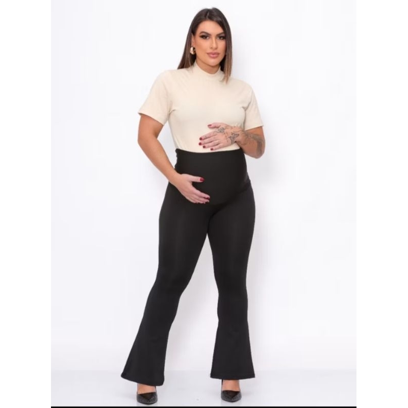 Calça Flare Gestante com Cós Alto em Oferta na Shopee