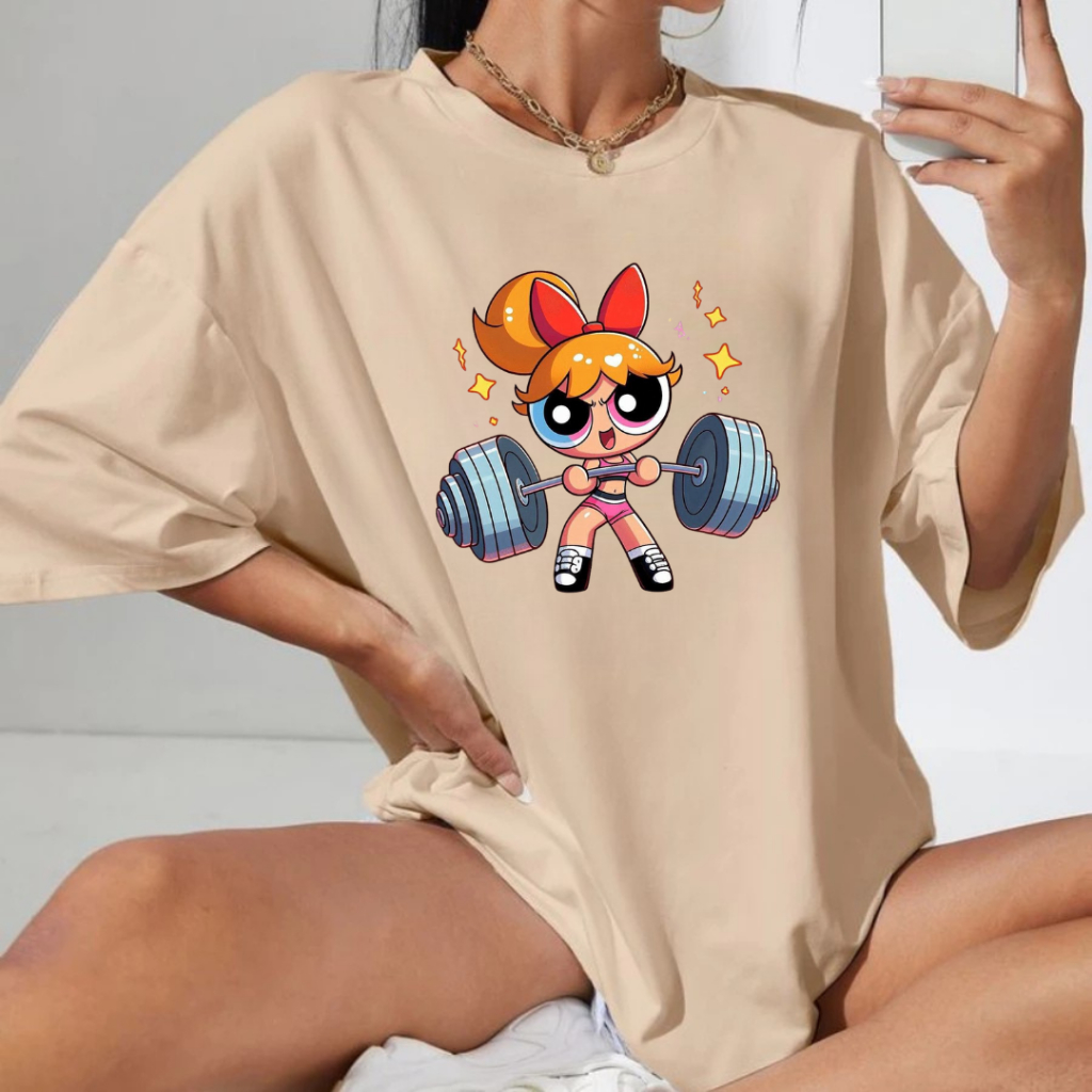 Camiseta Oversized Feminina Treino Academia Fitness Confortável 100% Algodão Meninas Poderosas