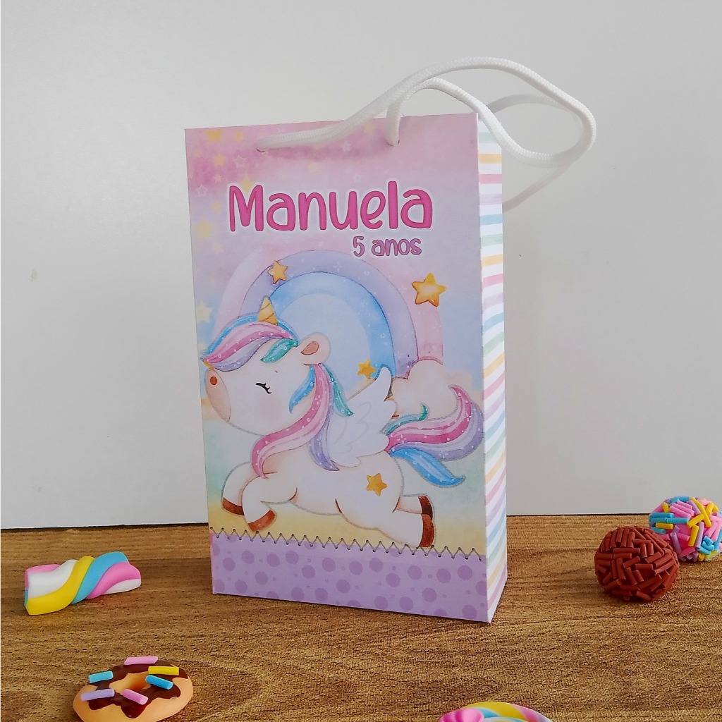 Sacolinha Personalizada Unicórnio – Kit com 10 Lembrancinhas para Festa Infantil