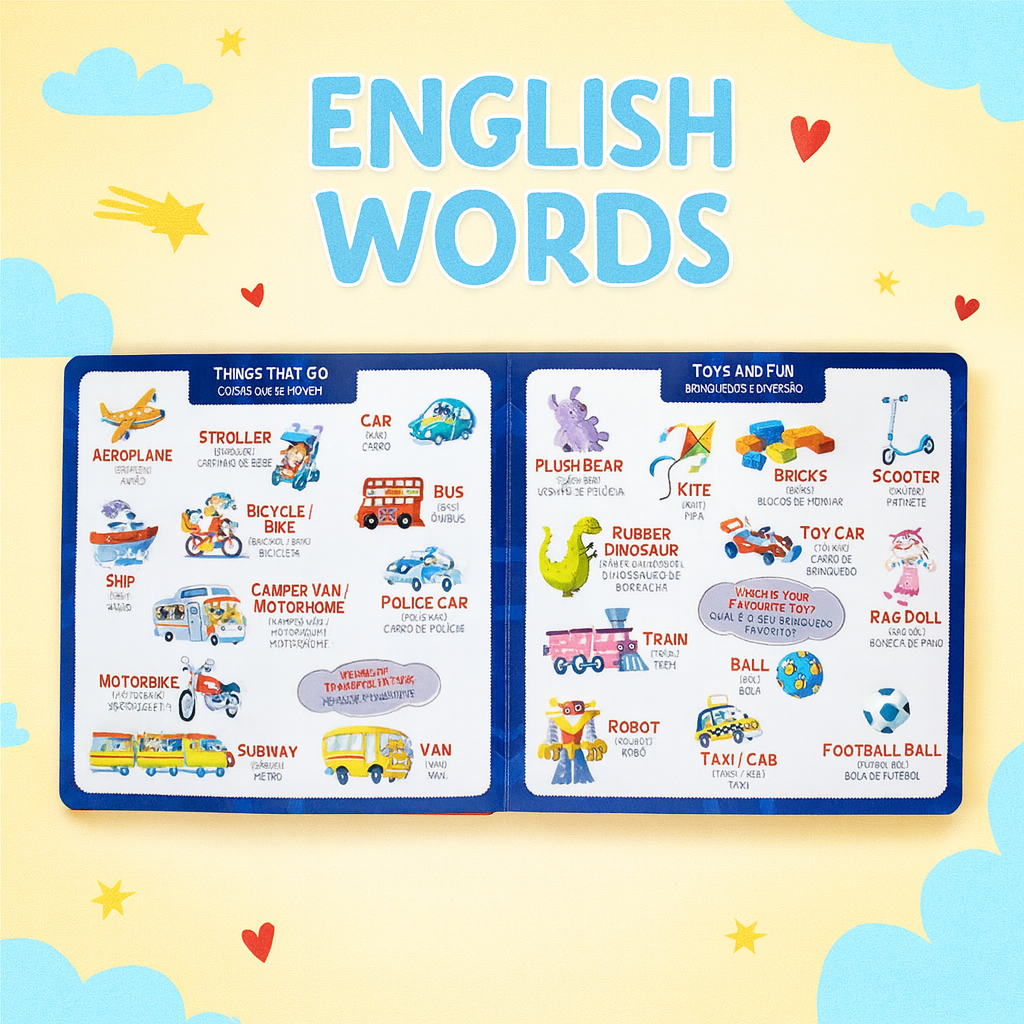 Livro Infantil Primeiras Palavras Ilustradas Inglês | Meu Primeiro Dicionário Educativo Capa Dura