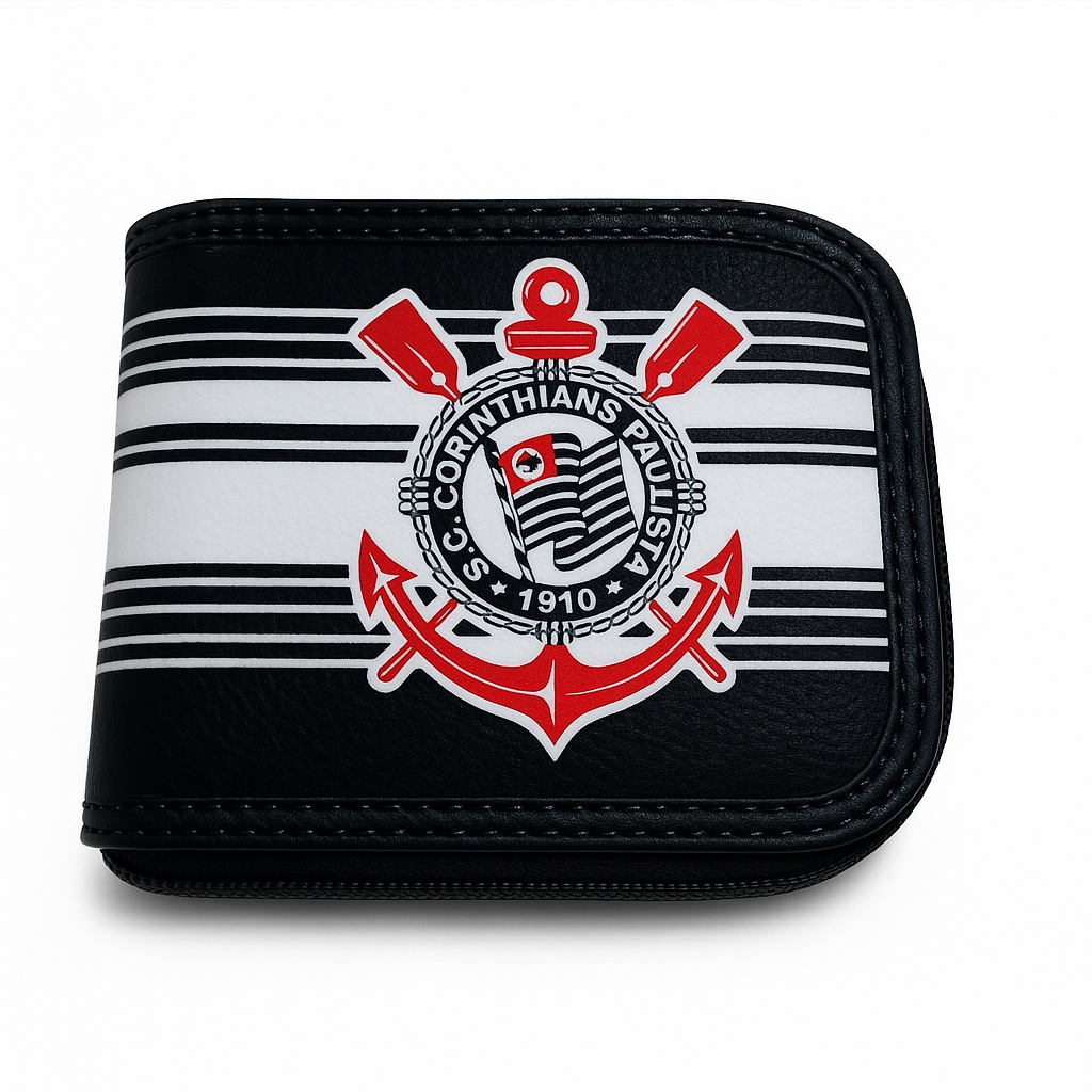 Carteira de Time de Futebol Estampada Com Zíper Presente Torcedor Personalizada Com Time Do Coração