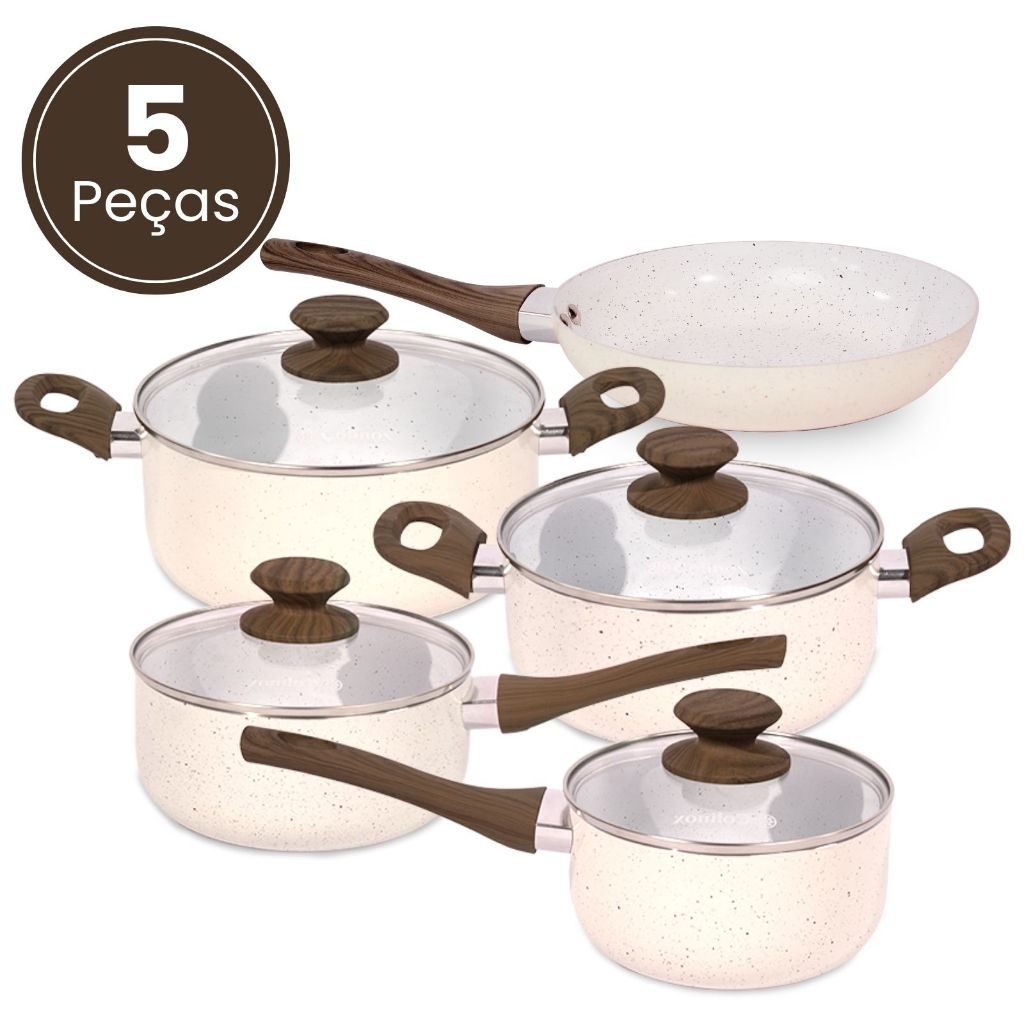 Imagem Jogo De Panelas Indução Antiaderente Cerâmica Jogo 5 Peças
