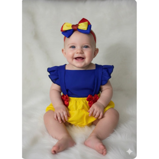 Romper Mesversário Bebê Menina Branca de neve + Laço em Oferta na Shopee