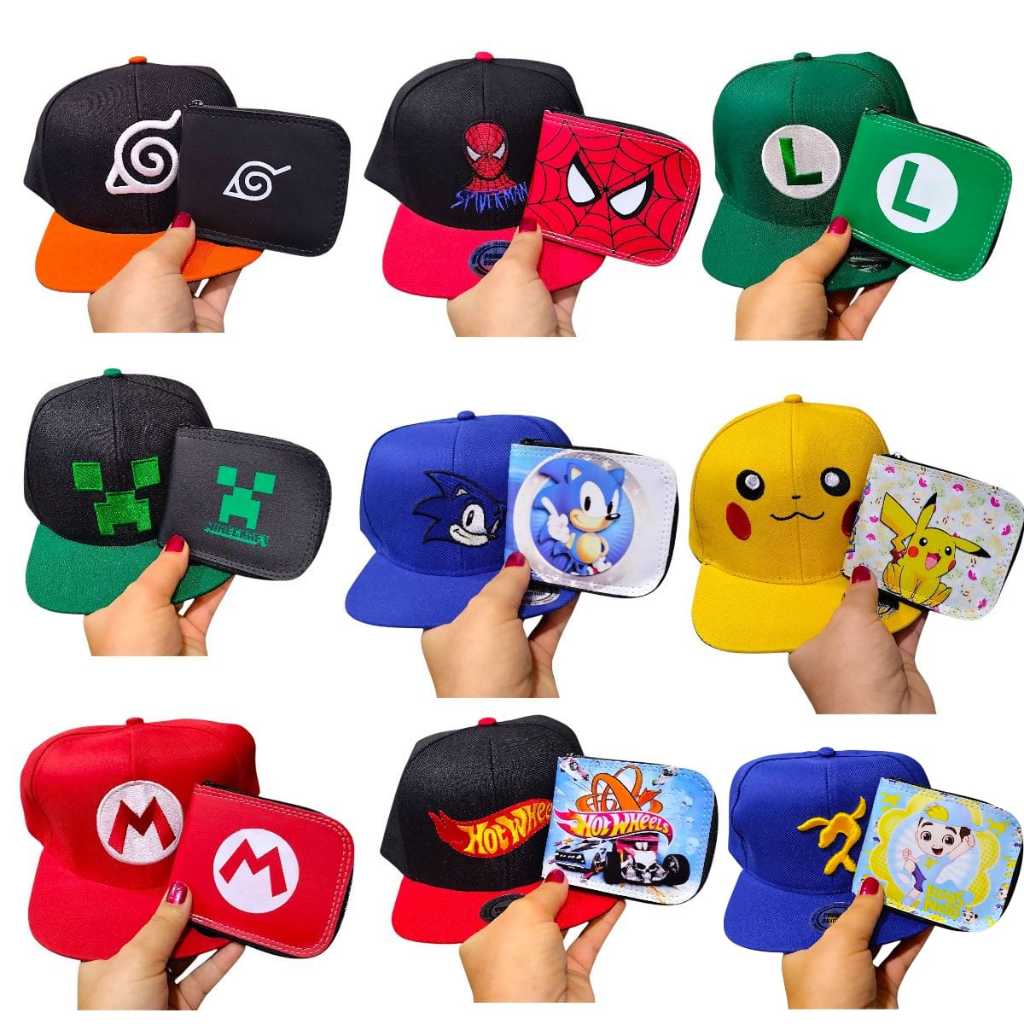 Kit Infantil Boné Ajustável e Carteira Pequena Couro Sintético Presente de Criança em Oferta na Shopee