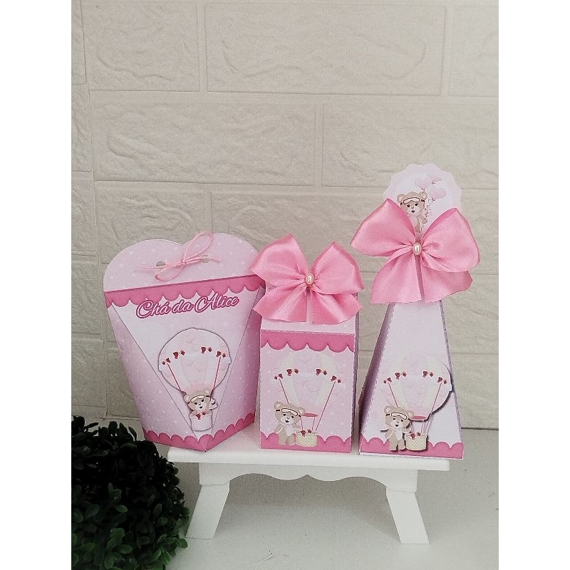 Kit Festa - Lembrancinha chá de bebê Ursinha Lilás, Ursinha Baloeira Rosa **  Caixinhas personalizadas para chá de bebê