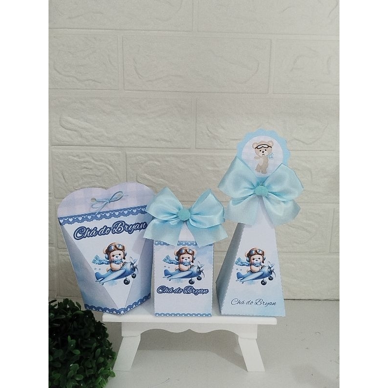 Kit Festa - Lembrancinha chá de bebê Ursinho Baloeiro, Ursinho Aviador**  Caixinhas personalizadas para chá de bebê