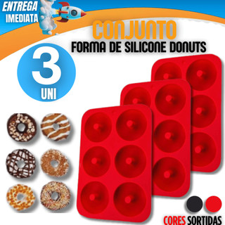 Conjunto 03 - Forma de Silicone Retangular para Donuts e Mini Donuts 26X18CM Qualidade Garantida