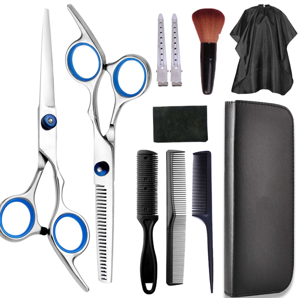 Kit 11 Peças Barbeiro Profissional - Tesouras Inoxidáveis para Cortar Cabelo e Barba, Presente Completo