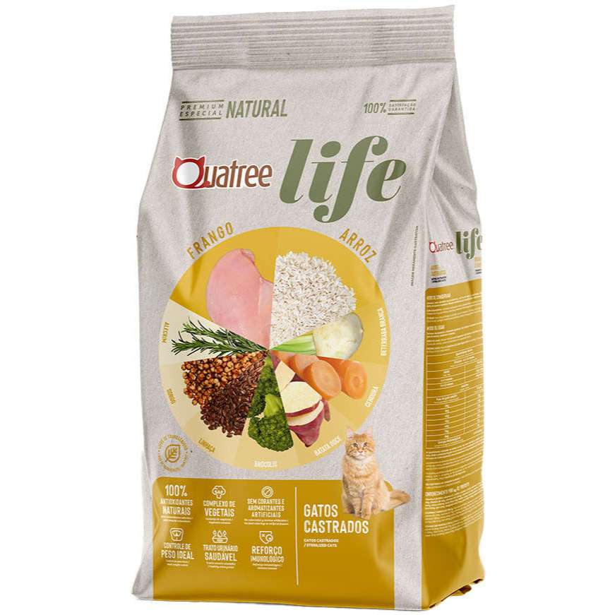 Ração Quatree Life Gatos Castrados sabor Frango e Arroz 10.1 Kg em Oferta na Shopee