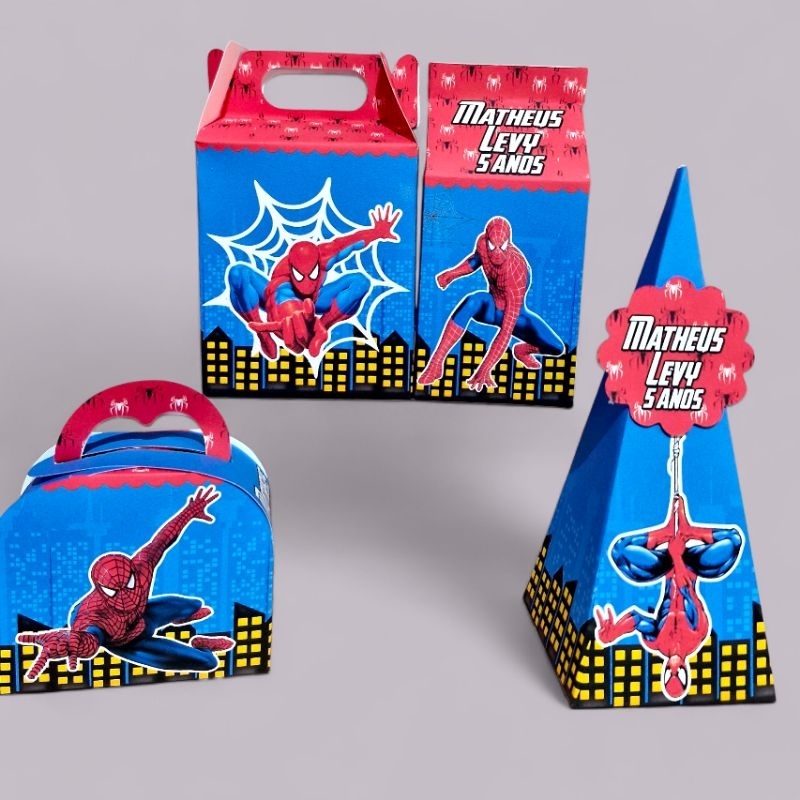 KIT FESTA HOMEM ARANHA | PERSONALIZADOS LEMBRANCINHAS CAIXINHAS PARA DECORAÇÃO HOMEM ARANHA | PEGUE E MONTE
