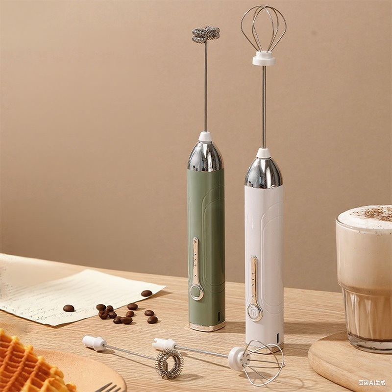 Batedor de ovos recarregável três em um, espumador de leite elétrico de alta velocidade, misturador de bebidas