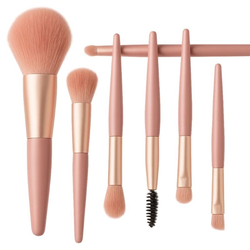 Kit com 8 Peças – Pincéis de Maquiagem Mini com Estojo Transparente para Viagem