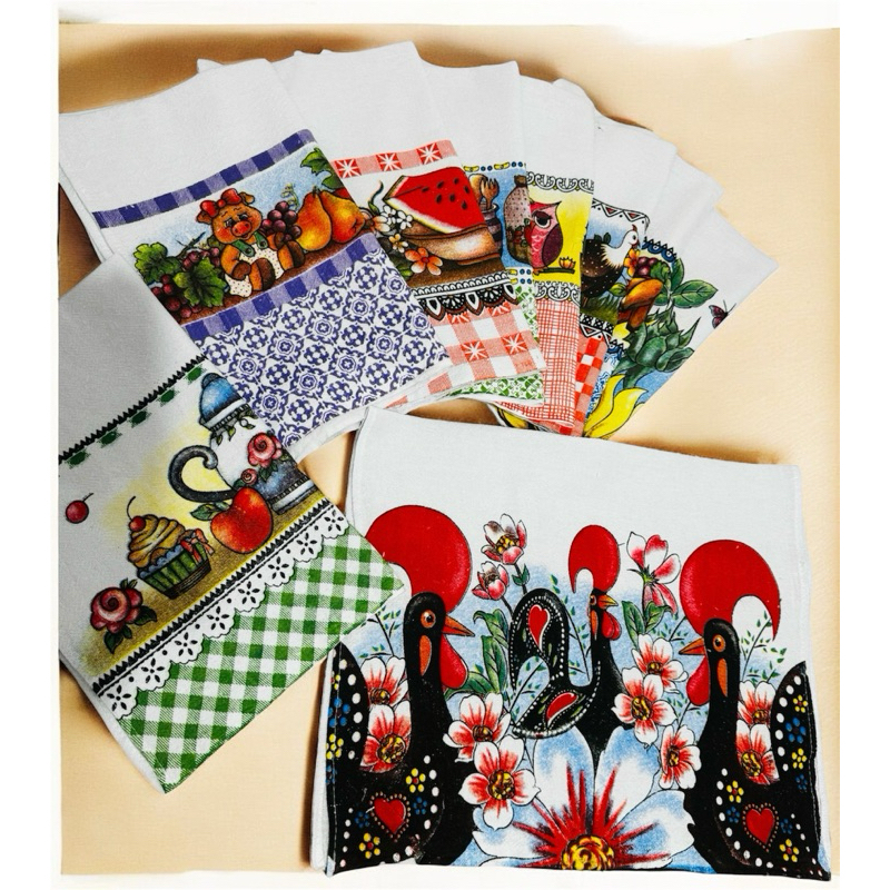 Pano De Prato Pé De Galinha Da Vó 10 Un Estampa Barrado