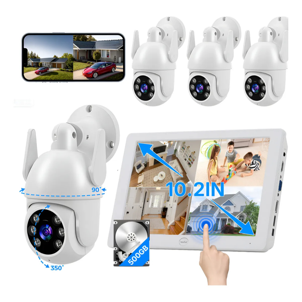 Kit 4 Segurança Com Monitor Gravador Nvr 360° WIFI Inteligente à Prova em Oferta na Shopee