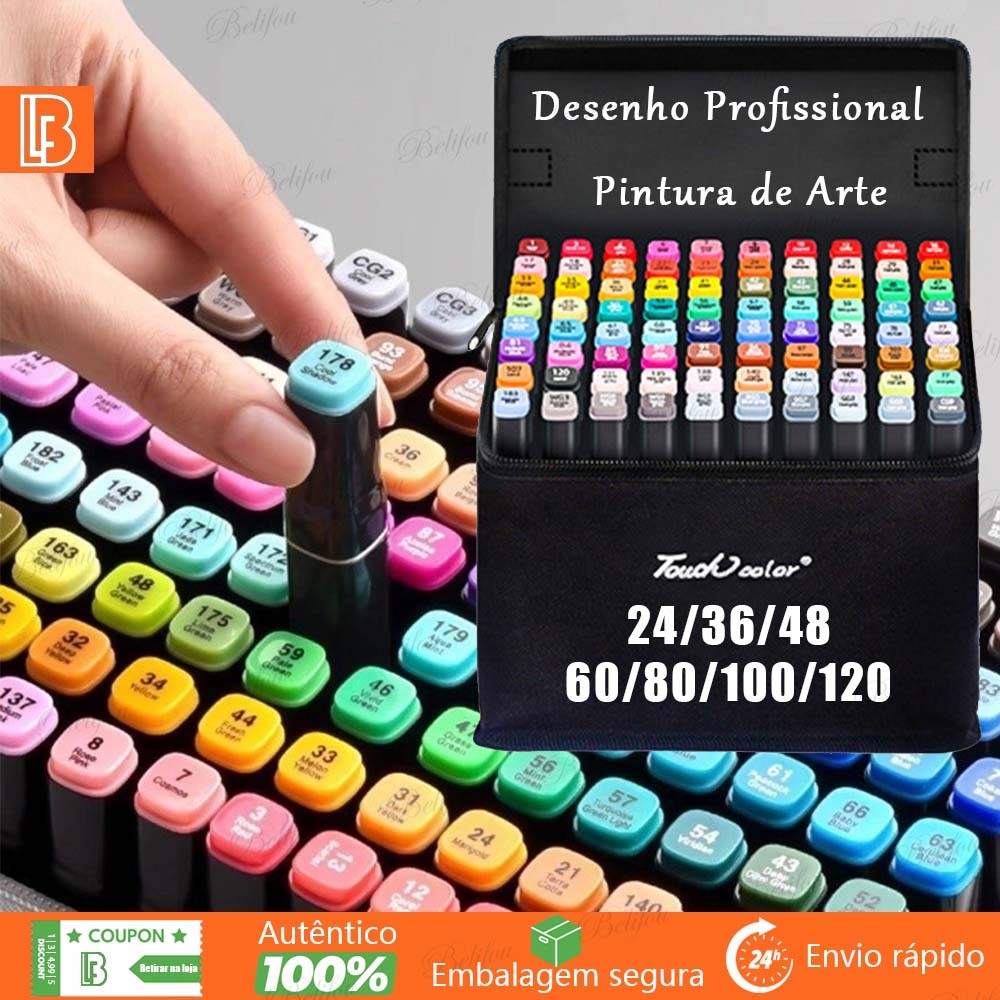 24/36/48/60/80/100/120 Cores Marcadores Caneta Marcadora de Ponta Dupla Preto Conjunto De Canetas Hidrográficas em Oferta na Shopee