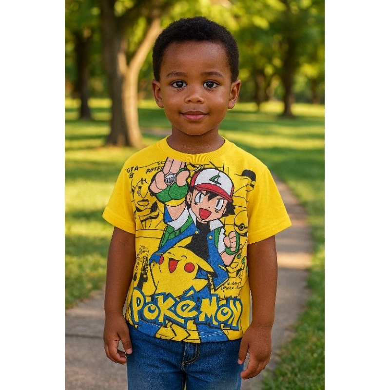 Camiseta Infantil Pokémon Ash Pikachu Manga Curta 100% Algodão em Oferta na Shopee