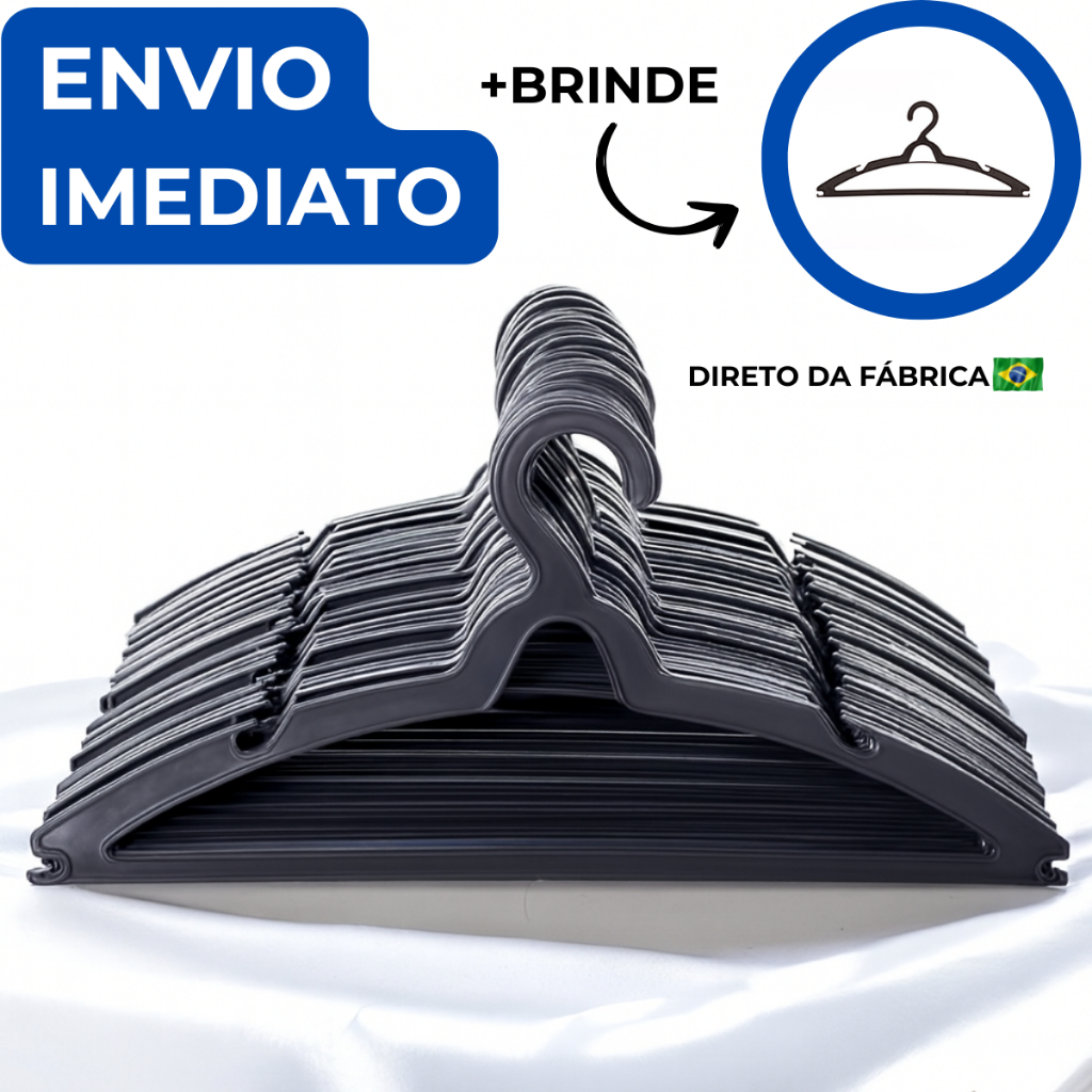 Cabide Para Roupas Adulto Kit 100 Peças Reforçado Preto Organizador de Armário