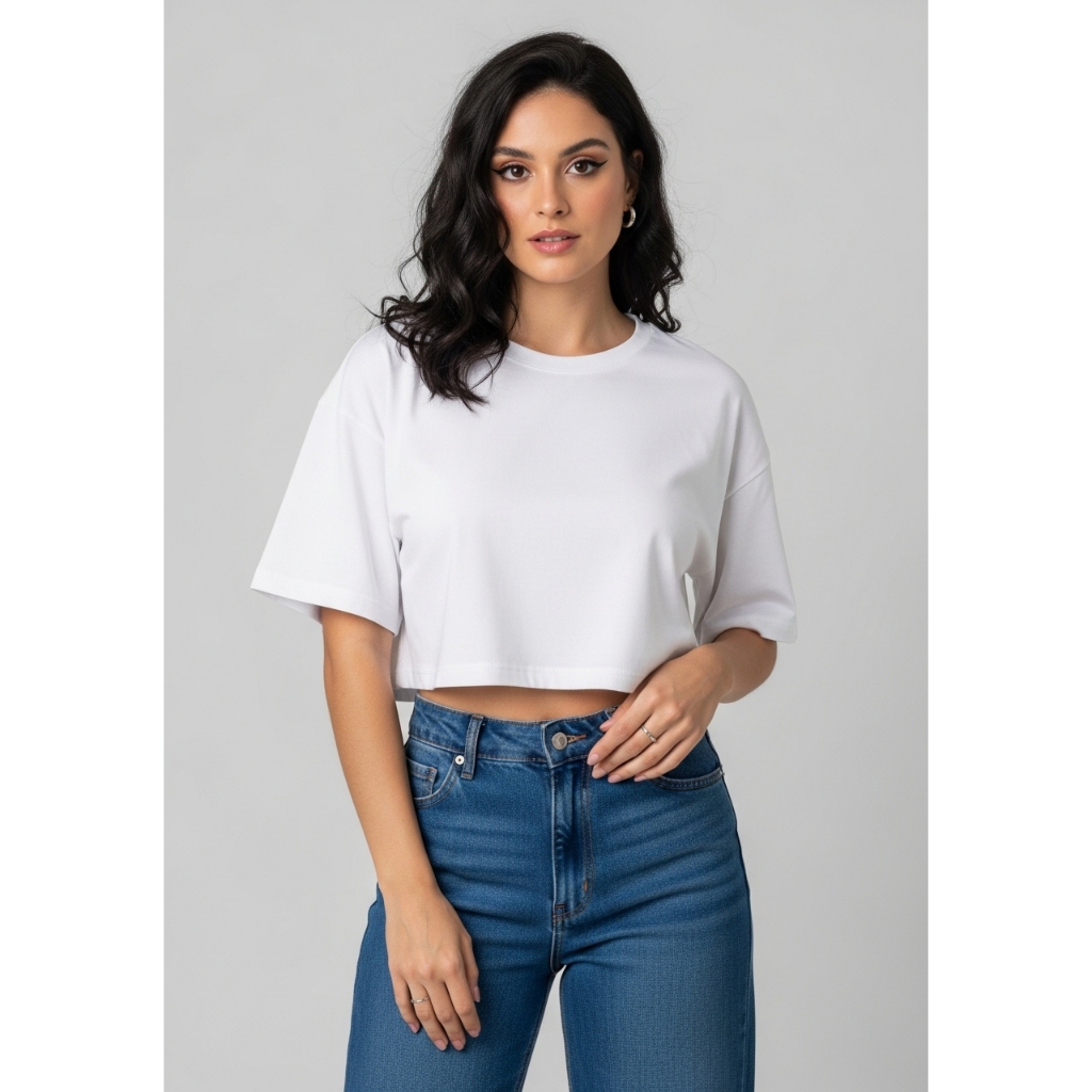 Camiseta Oversized Feminina Cropped Estilosa e moderna soltinho/leve  -Tshirt