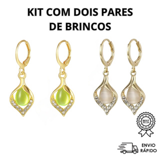 Brincos Femininos Luxo Olho de Anjo KIT COM DOIS PARES em Oferta na Shopee