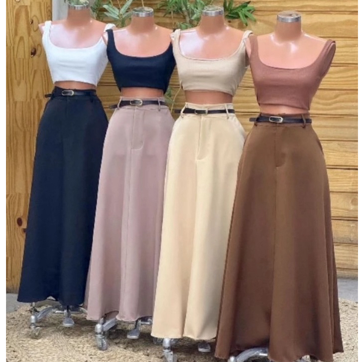 Saia Longa Feminina Alfaiataria Cintura Alta com Bolso Frontal Casual Moda Evangélica em Oferta na Shopee