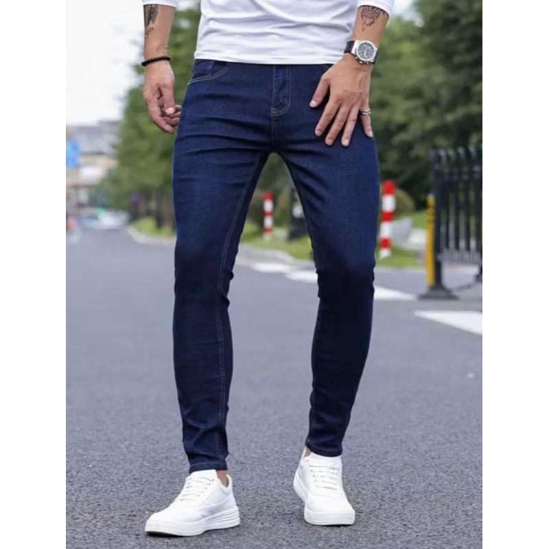 Calça Jeans Masculina Tradicional Skinny com Elastano Reta Premium Original Casual Trabalho Lisa