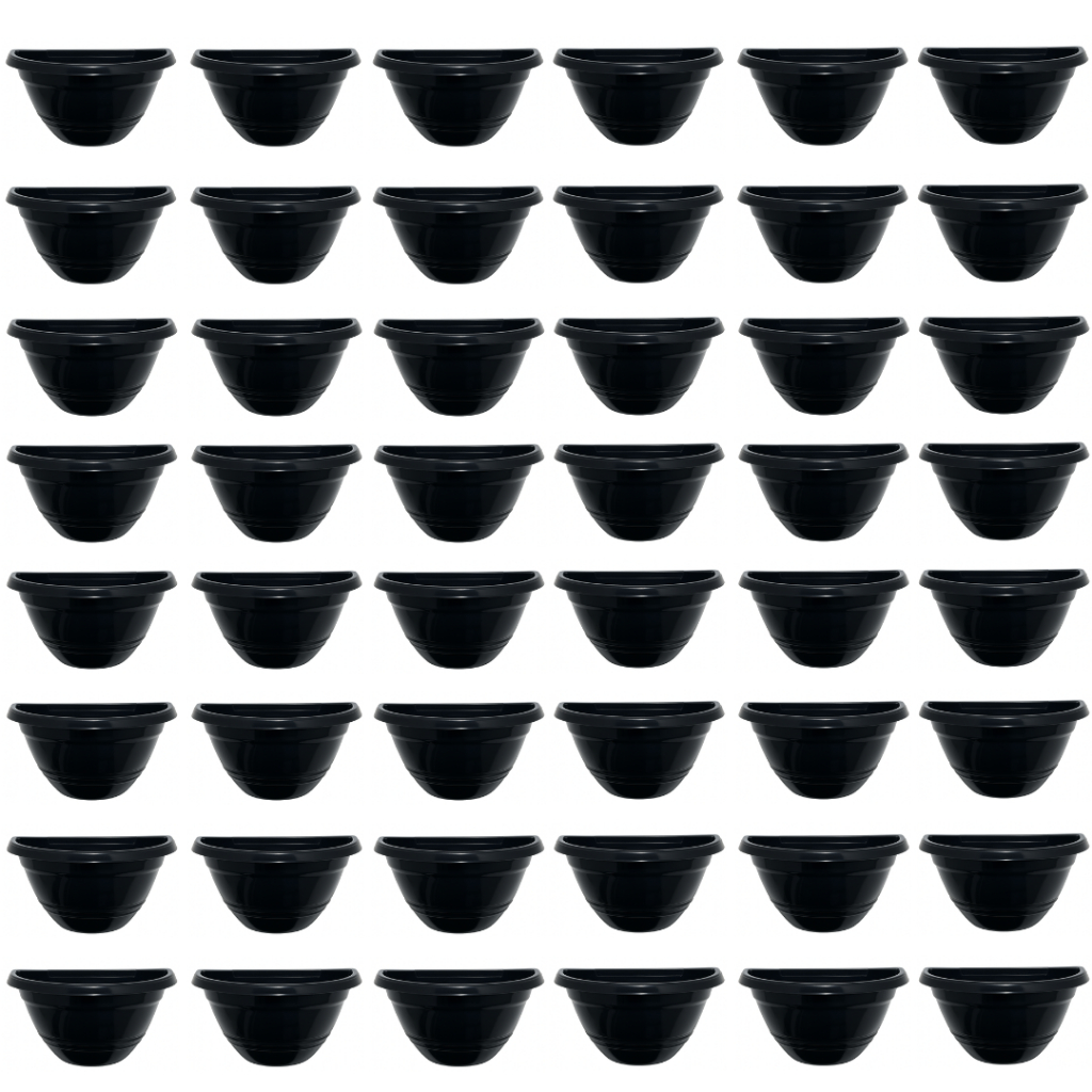Jogo 48 Vasos de Parede 450ml PRETO Vaso Pequeno Plástico Cuia Vasinho Meia Lua Jardim Vertical Flor
