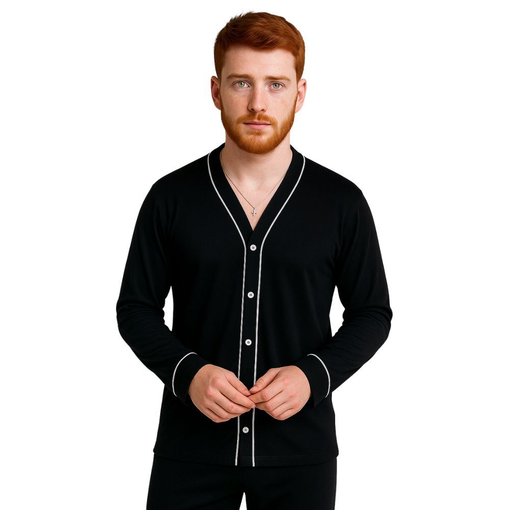 Pijama Americano Masculino Adulto Verão ou Inverno Calça ou Short Manga Longa ou Curta Pós Cirúrgico Botões que Abrem