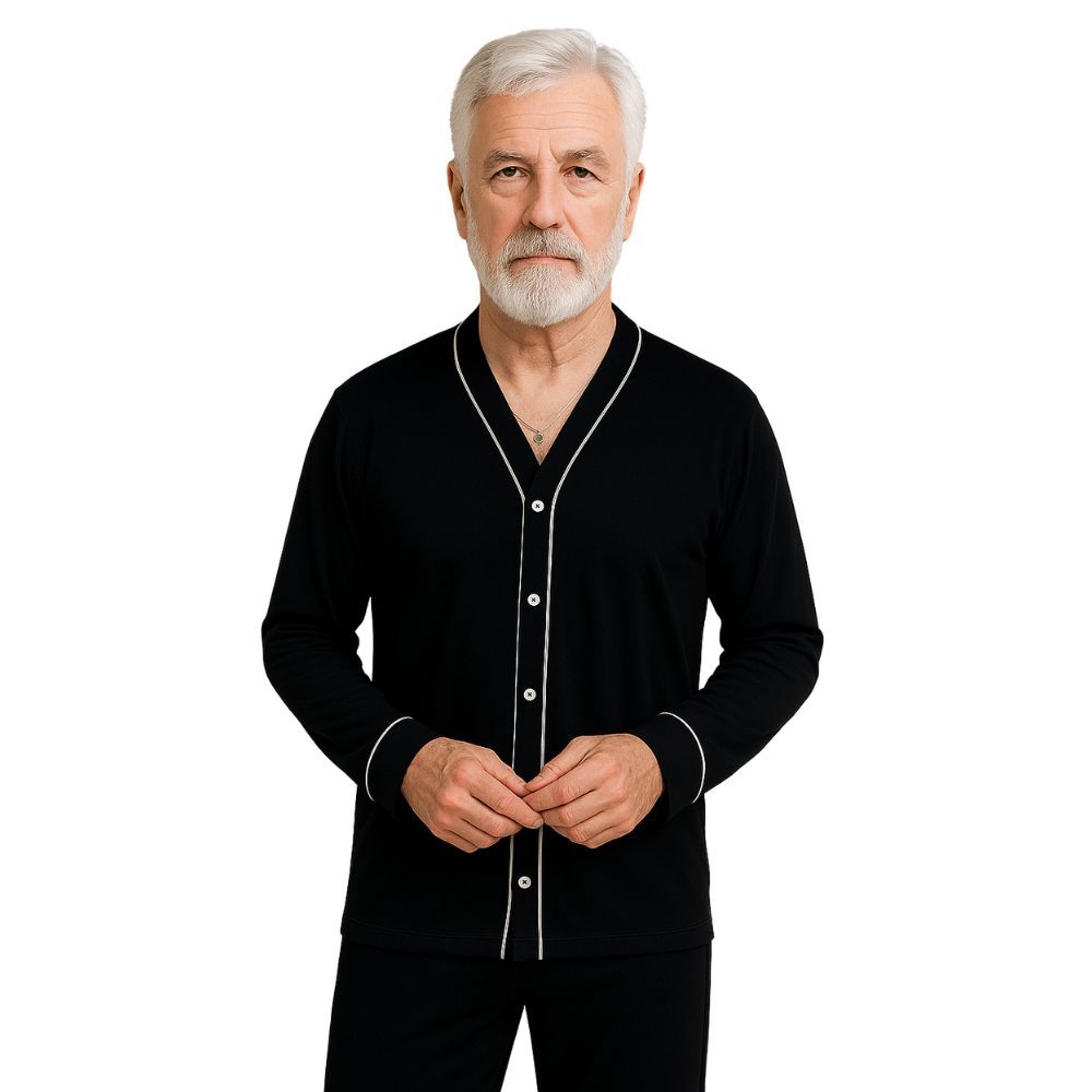 Pijama Americano Masculino Adulto Verão ou Inverno Calça ou Short Manga Longa ou Curta Pós Cirúrgico Botões que Abrem