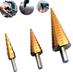 Jogo Brocas Escalonada 3 Peças 4 A 32mm Profissional Perfurar Metal Alumínio Marcenaria Top