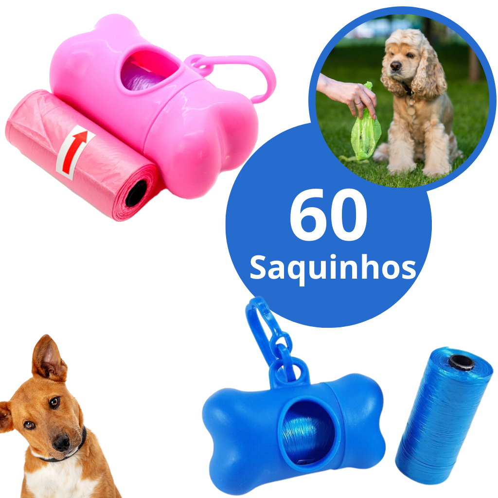 Kit Cata Caca Cachorro Cão Gato Pet com Porta Saquinhos Higienicos com 4 rolos - 60 saquinhos em Oferta na Shopee
