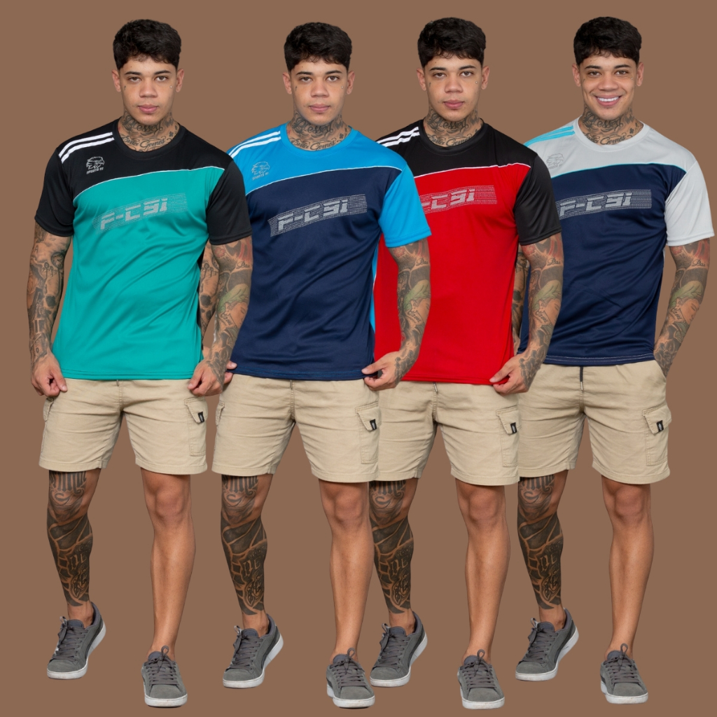 Kit 4 Camisas Masculina Manga Curta Dry Fit Poliester Academia Fitness